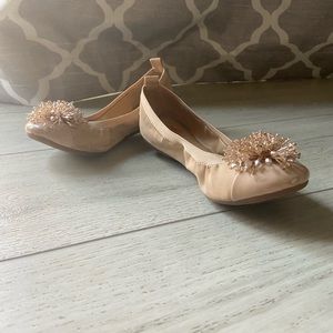 Little Girl tan/champagne ballet slipper dress shoes.